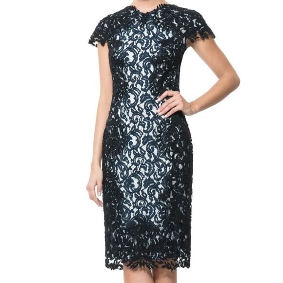 Tadashi Shoji Dresses & Skirts - Tadashi Shoji Contrast Embroidered Lace Panel Dress size 12 Blue Black